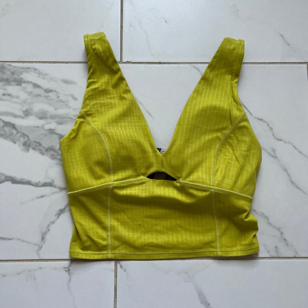 Lululemon Lab Studio Cropped Tank Top Disrupt Grid Emboss Yellow Serpentine Sz 2